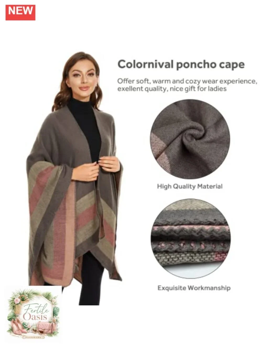 Women's Cozy Knit Poncho Shawl Wrap Cape Cardigan Open Front